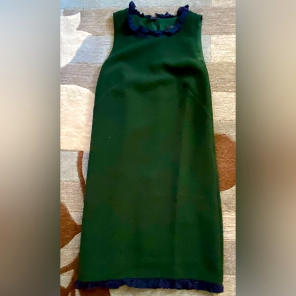 J. Crew Sleeveless Emerald Green Mini Sheath Dress w Navy Ruffles. ZP1 - Picture 3 of 7